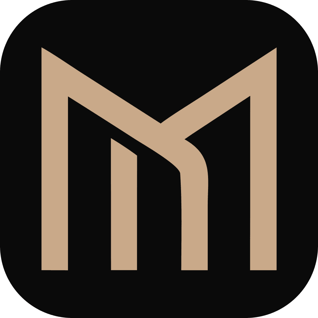 The Mad Max Labs monogram in tan on black