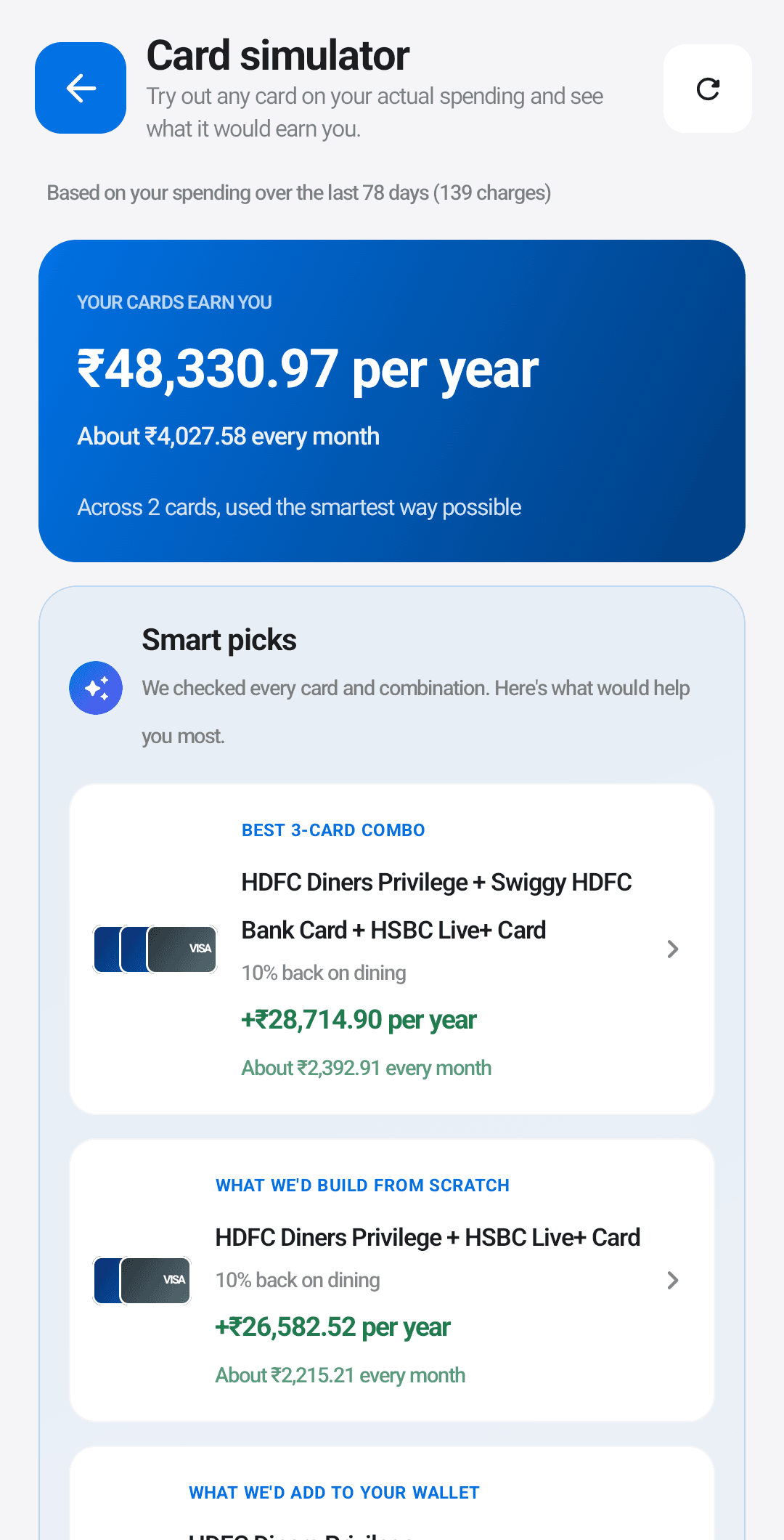 The Card Simulator with its Smart Picks advisor