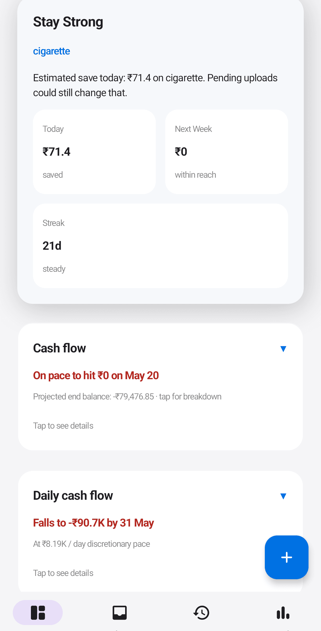 Month-end and day-by-day cash-flow forecast