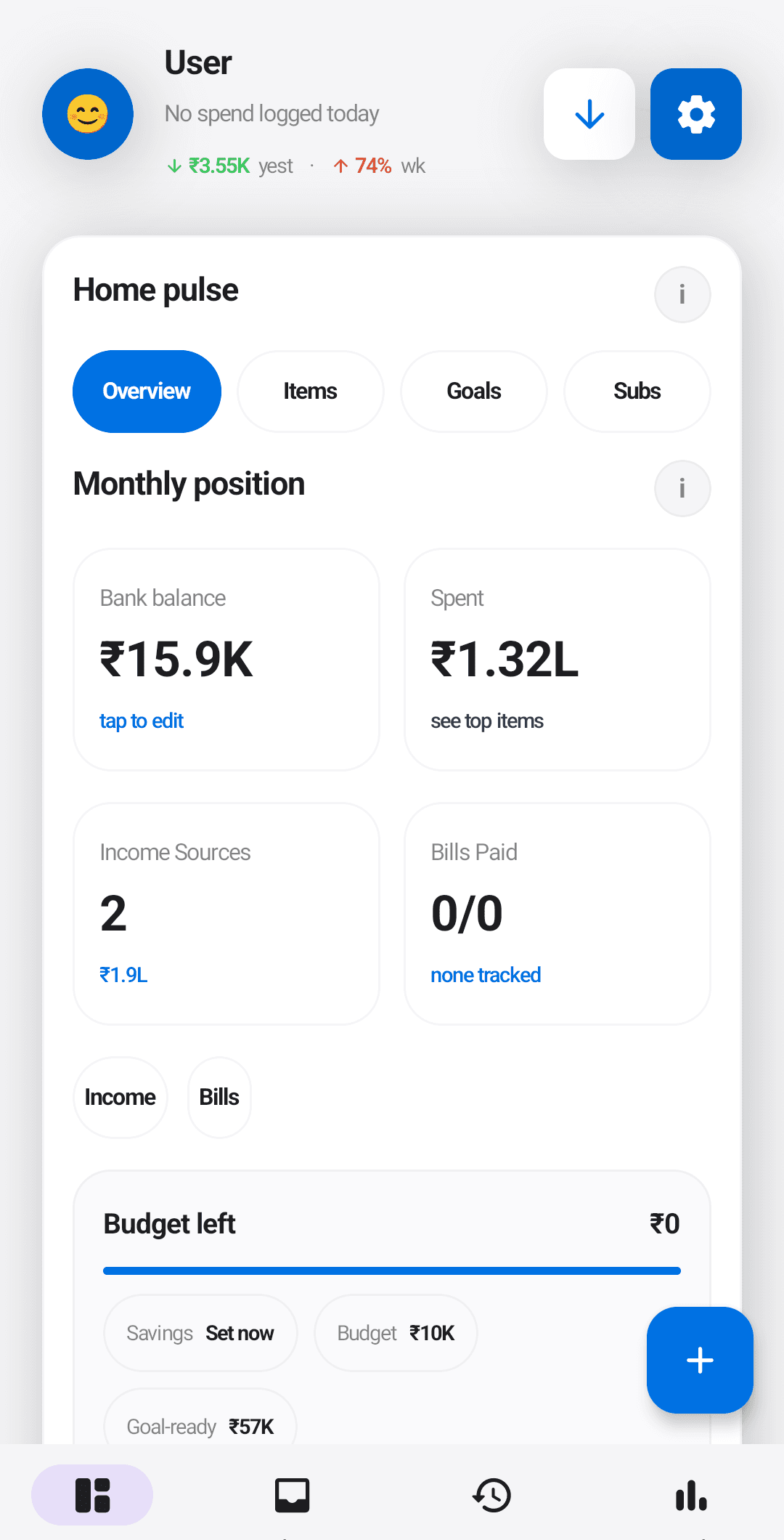 The Ledgerly home dashboard