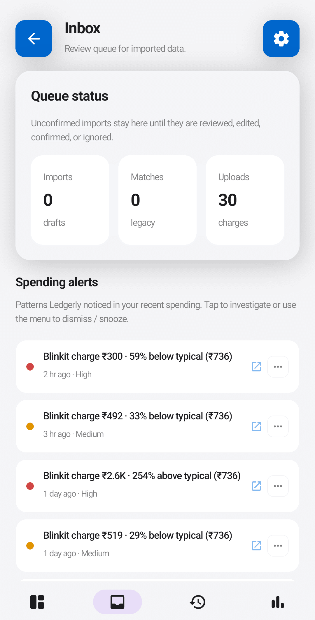 Import review queue for receipts and statements