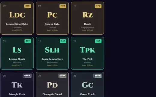 Cropped product finder showing a color-coded grid of catalog entries