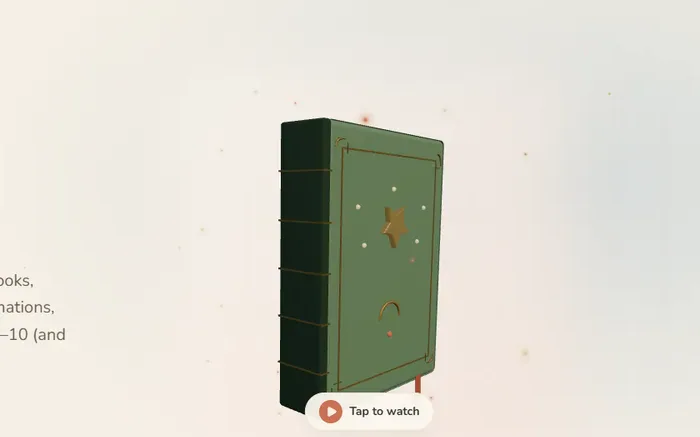 Cropped interactive story homepage showing a three-dimensional book scene